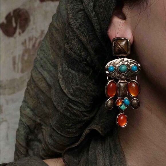 Stone dangle drop earrings #623 - Picture 1 of 6